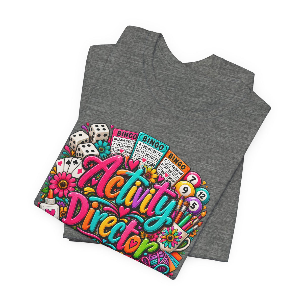 Activity Director Shirt – Colorful Bingo & Crafts Graphic Tee – Healthcare Activity Staff Gift
