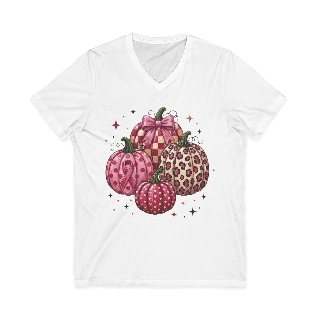 Pink Pumpkin Breast Cancer Awareness V-Neck T-Shirt | Fall Graphic Tee