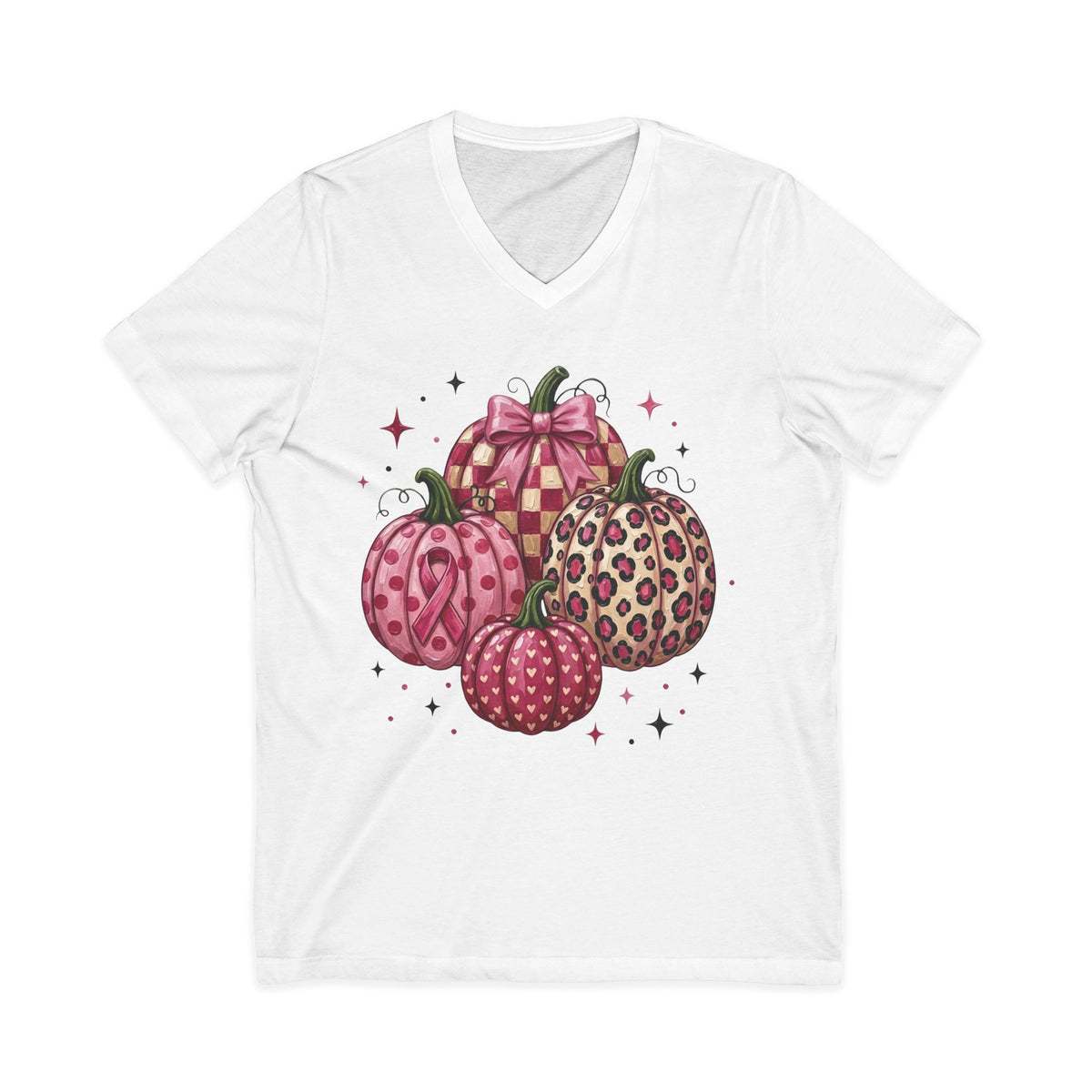 Pink Pumpkin Breast Cancer Awareness V-Neck T-Shirt | Fall Graphic Tee