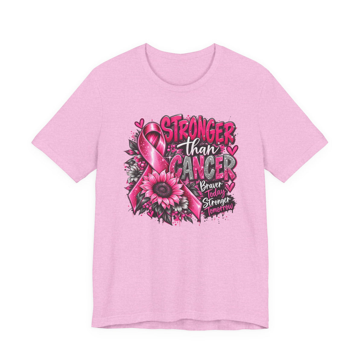 Stronger Than Cancer Breast Cancer Awareness T-Shirt | Pink Ribbon Graphic Tee