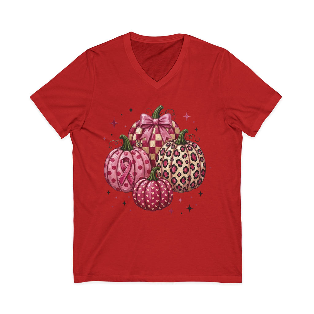 Pink Pumpkin Breast Cancer Awareness V-Neck T-Shirt | Fall Graphic Tee