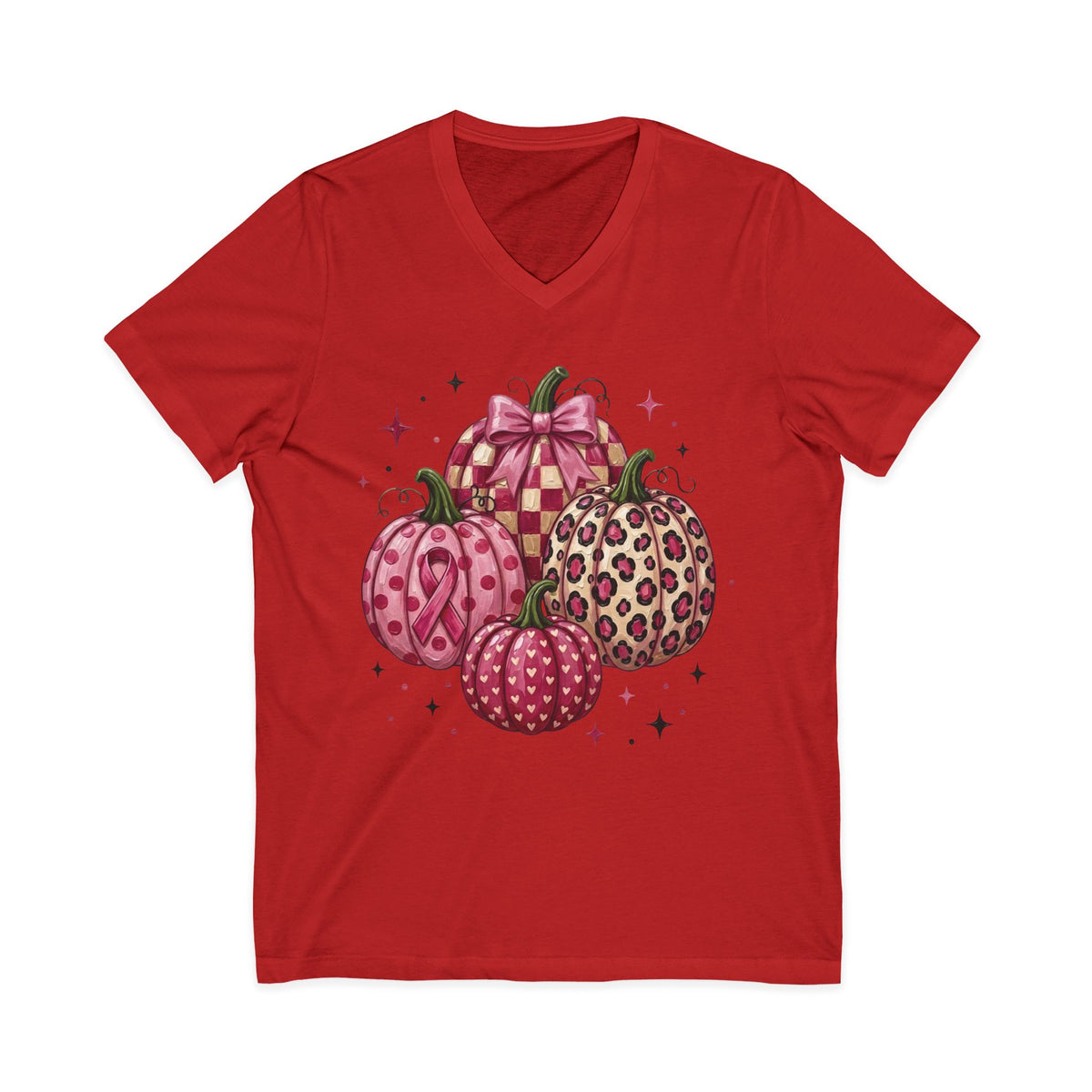 Pink Pumpkin Breast Cancer Awareness V-Neck T-Shirt | Fall Graphic Tee