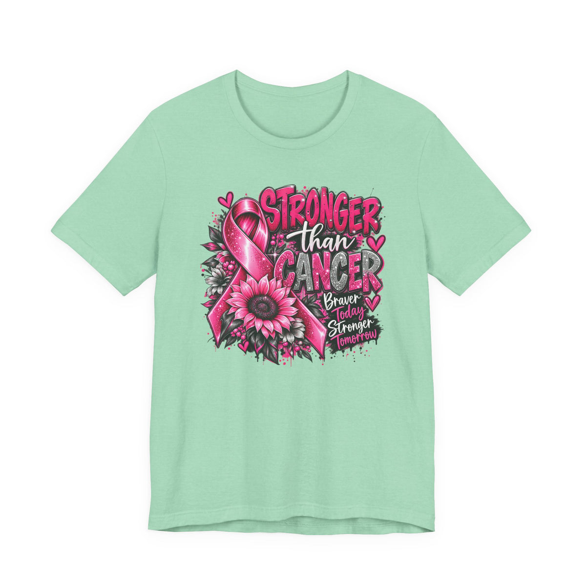 Stronger Than Cancer Breast Cancer Awareness T-Shirt | Pink Ribbon Graphic Tee