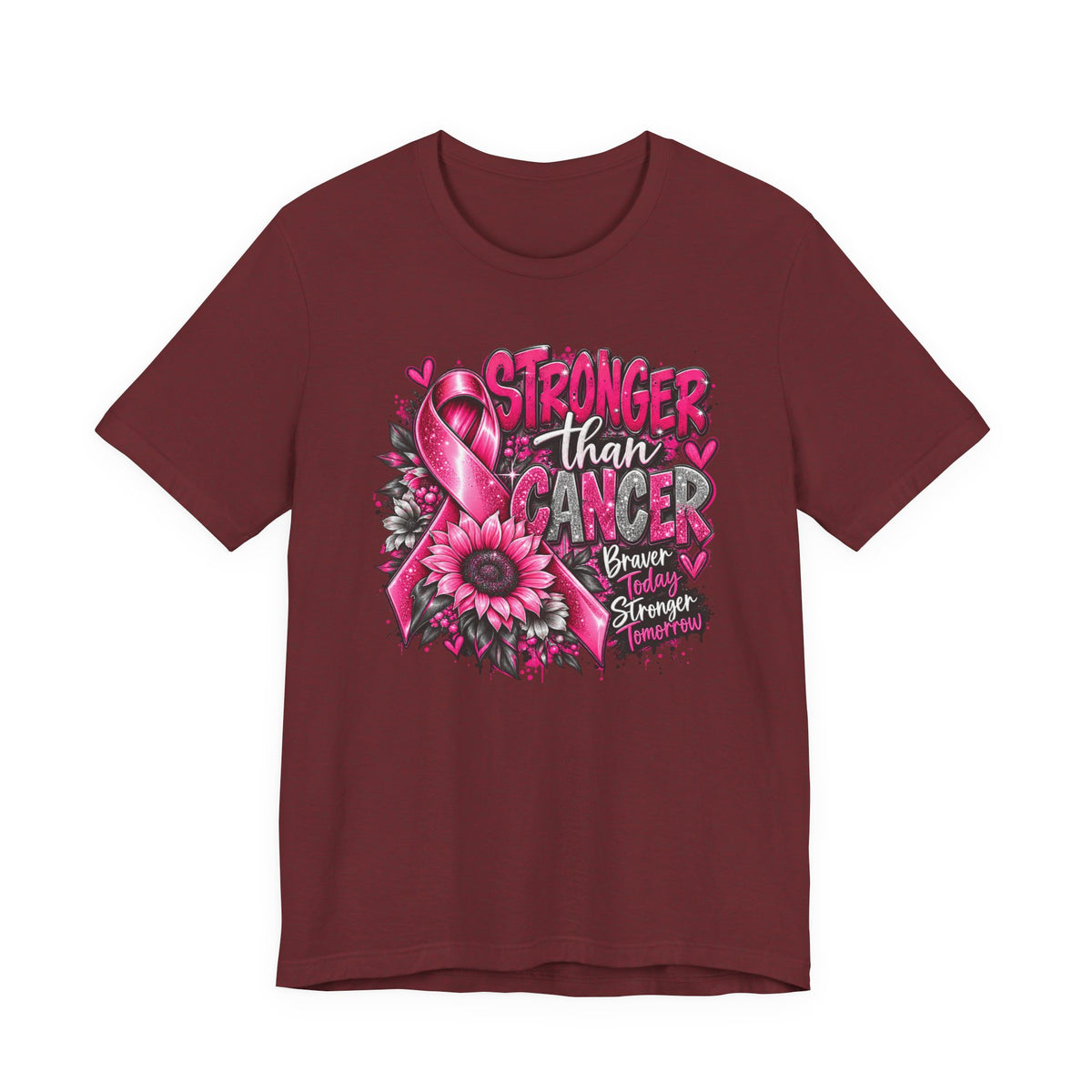 Stronger Than Cancer Breast Cancer Awareness T-Shirt | Pink Ribbon Graphic Tee