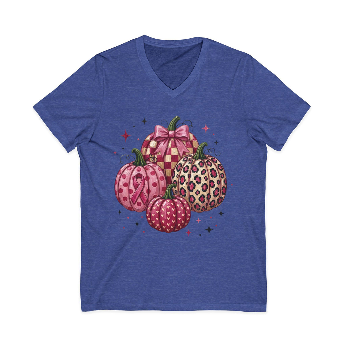 Pink Pumpkin Breast Cancer Awareness V-Neck T-Shirt | Fall Graphic Tee