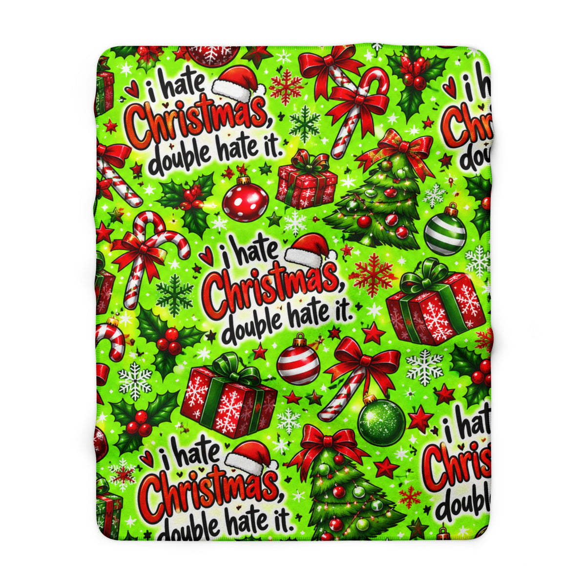 Funny I Hate Christmas Sherpa Fleece Blanket | Sarcastic Holiday Throw