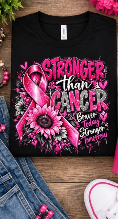 Stronger Than Cancer Breast Cancer Awareness T-Shirt | Pink Ribbon Graphic Tee