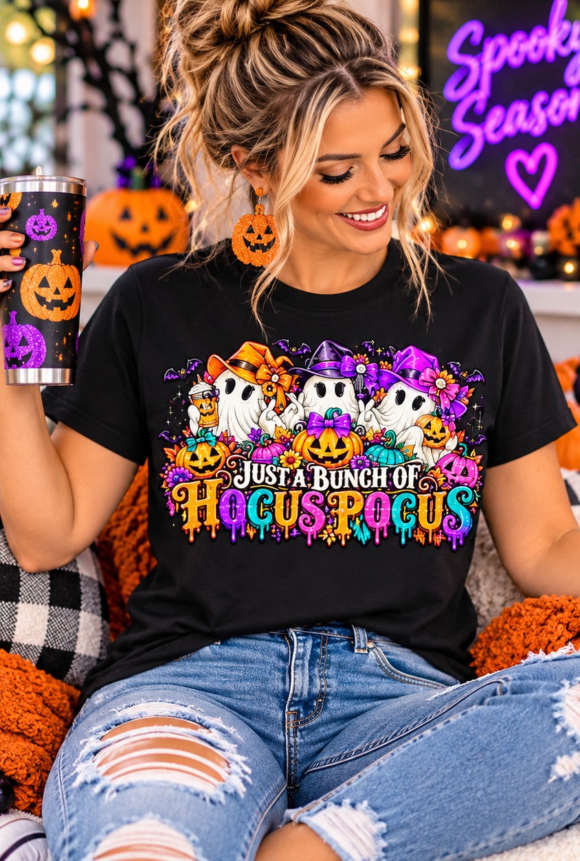 Just a Bunch of Hocus Pocus Halloween T-Shirt | Cute Ghost Graphic Tee