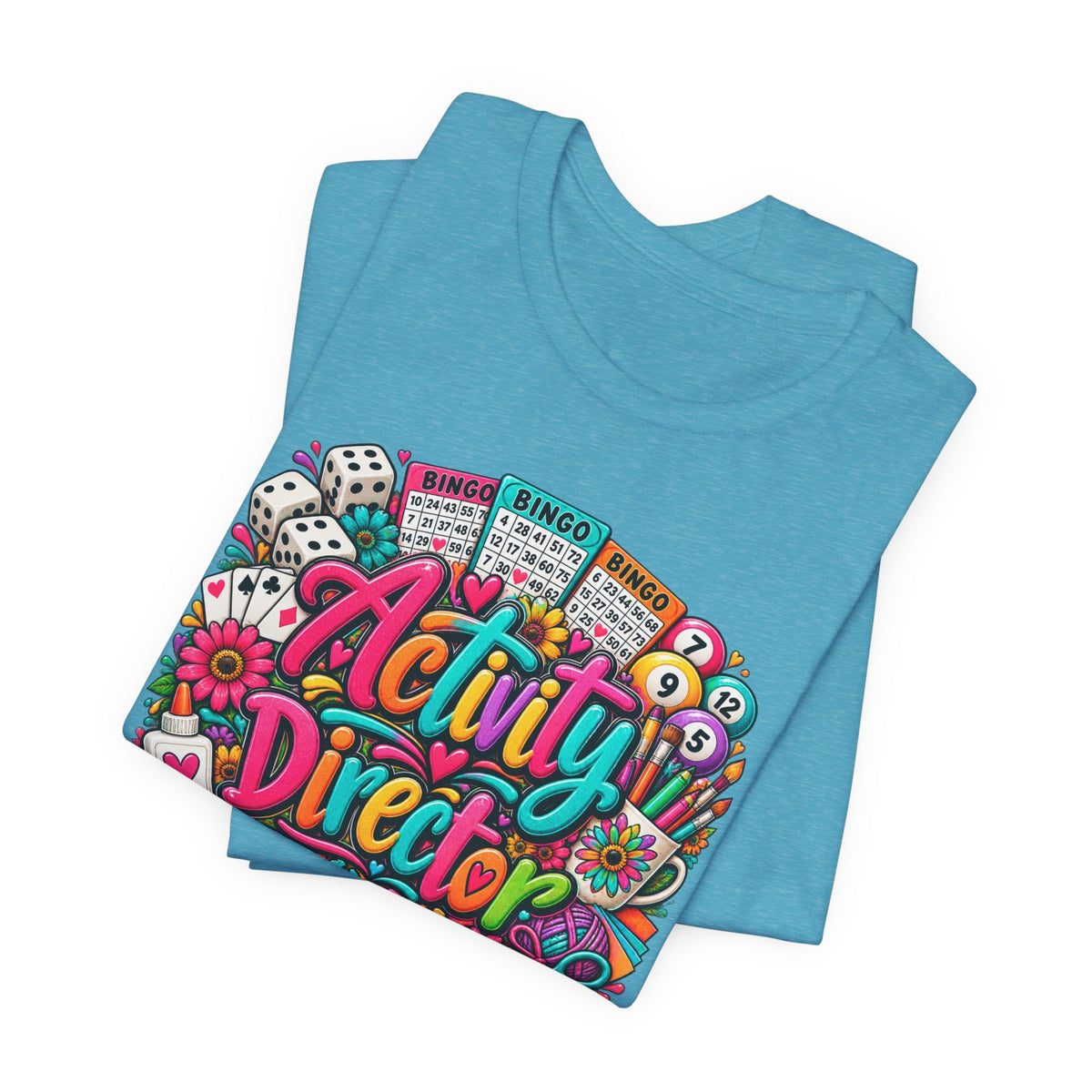 Activity Director Shirt – Colorful Bingo & Crafts Graphic Tee – Healthcare Activity Staff Gift