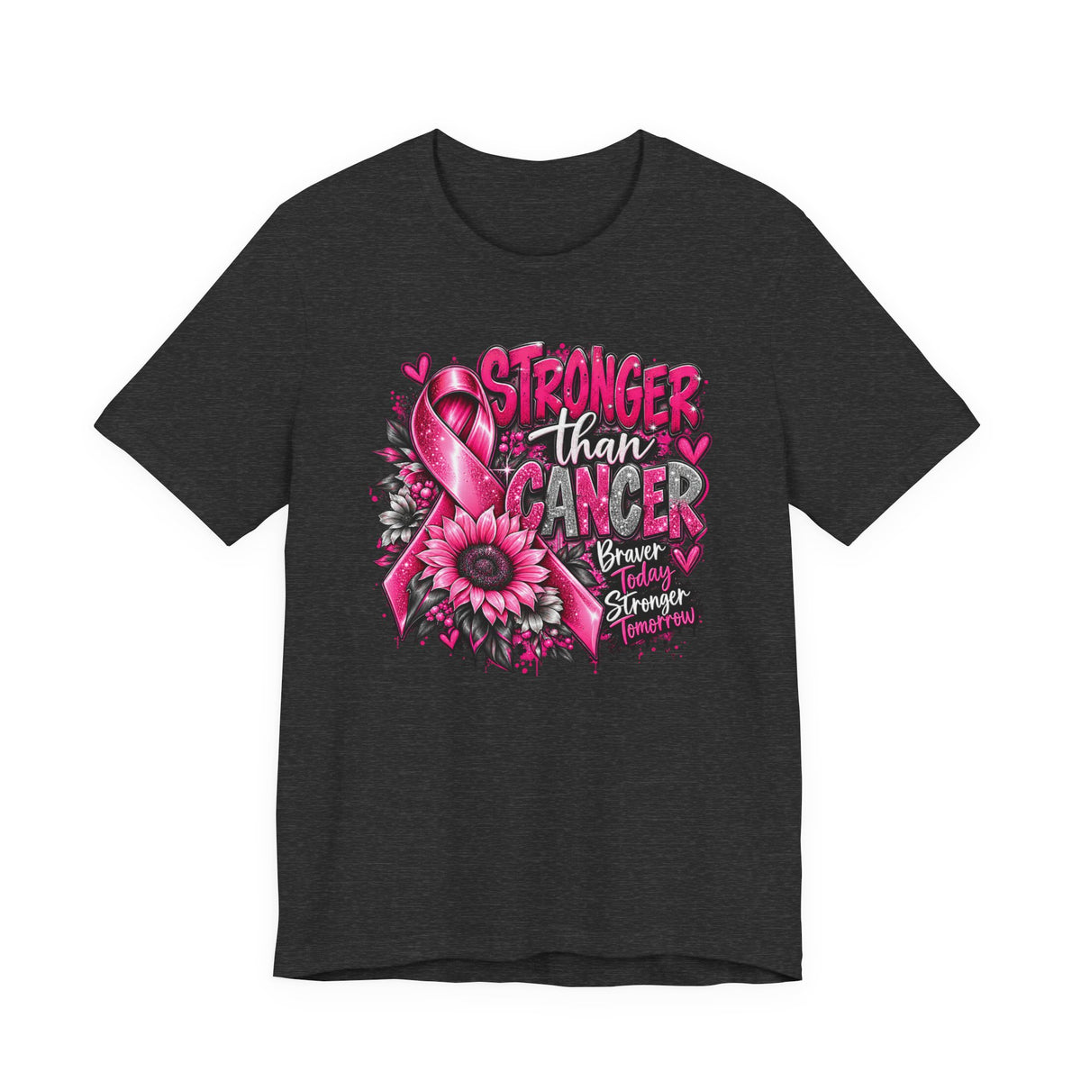 Stronger Than Cancer Breast Cancer Awareness T-Shirt | Pink Ribbon Graphic Tee