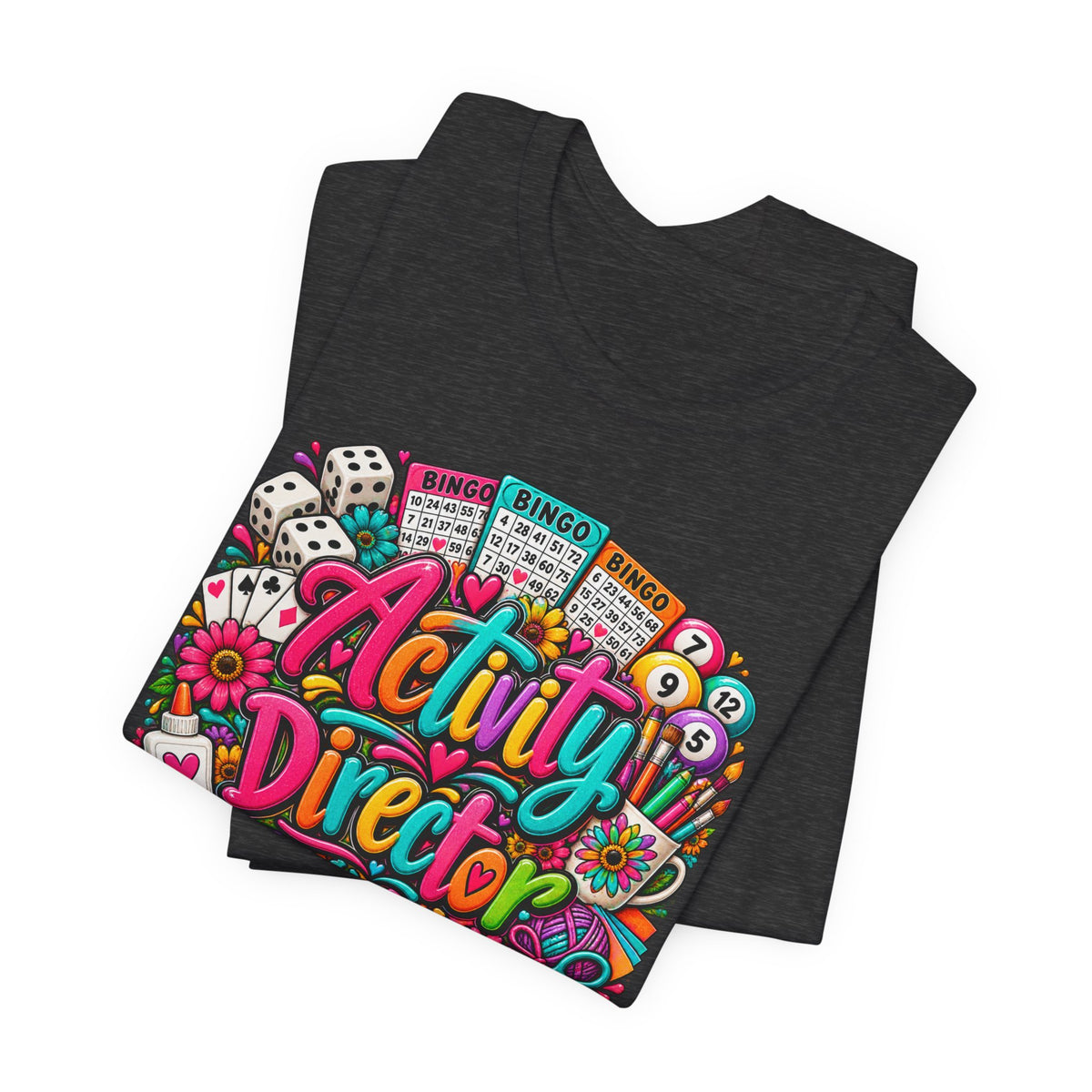 Activity Director Shirt – Colorful Bingo & Crafts Graphic Tee – Healthcare Activity Staff Gift