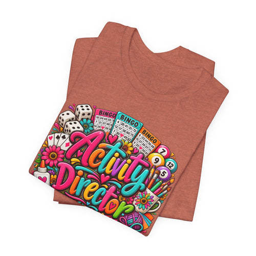 Activity Director Shirt – Colorful Bingo & Crafts Graphic Tee – Healthcare Activity Staff Gift
