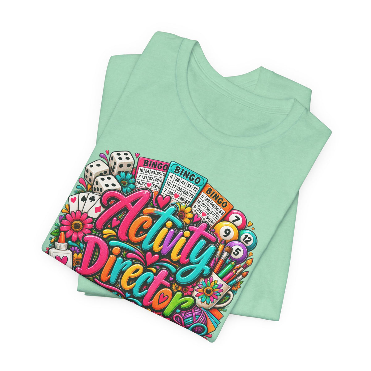 Activity Director Shirt – Colorful Bingo & Crafts Graphic Tee – Healthcare Activity Staff Gift