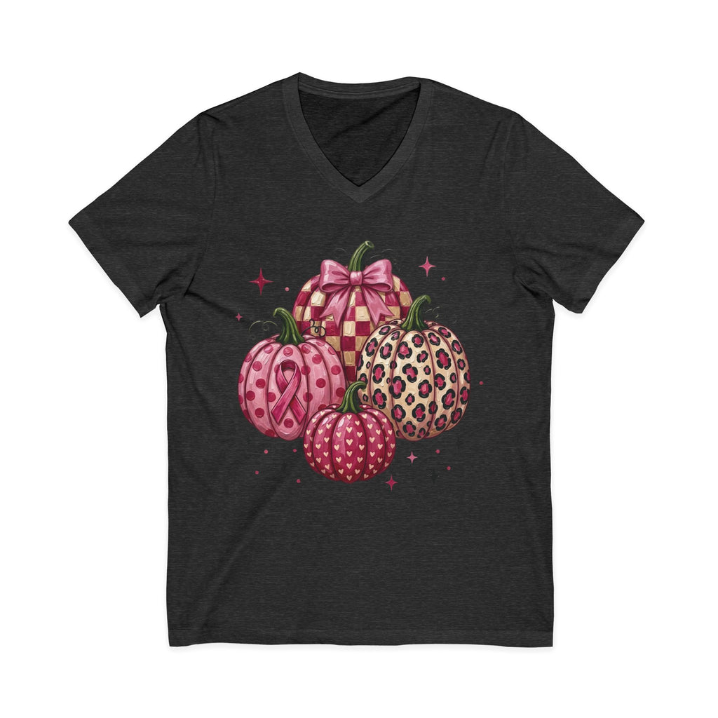 Pink Pumpkin Breast Cancer Awareness V-Neck T-Shirt | Fall Graphic Tee