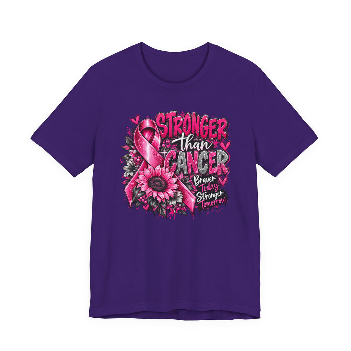 Stronger Than Cancer Breast Cancer Awareness T-Shirt | Pink Ribbon Graphic Tee