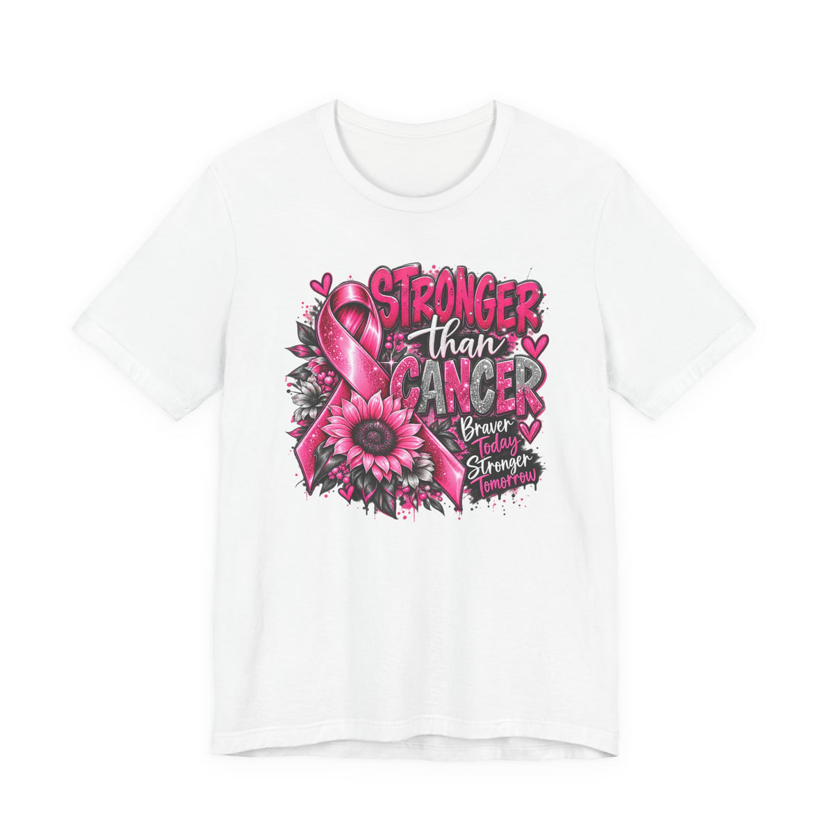 Stronger Than Cancer Breast Cancer Awareness T-Shirt | Pink Ribbon Graphic Tee